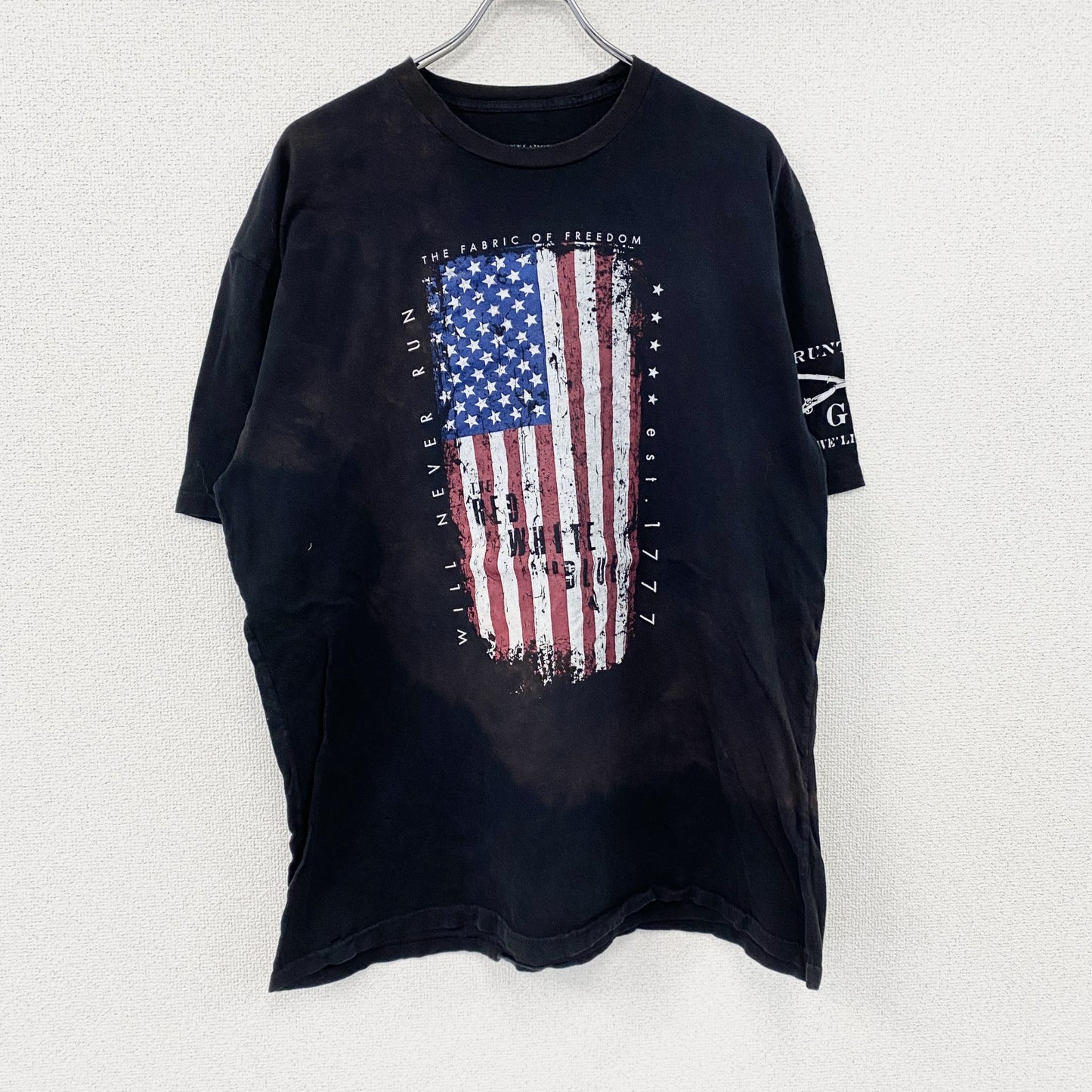 GRUNT STYLE　半袖プリントTシャツ　星条旗　英字プリント　黒　ブラック　2XLサイズ