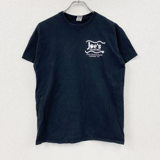 GILDAN　ギルダン　半袖プリントTシャツ　企業ロゴ　デカロゴ　英字プリント　両面プリント　クルーネック　黒　ブラック　Mサイズ