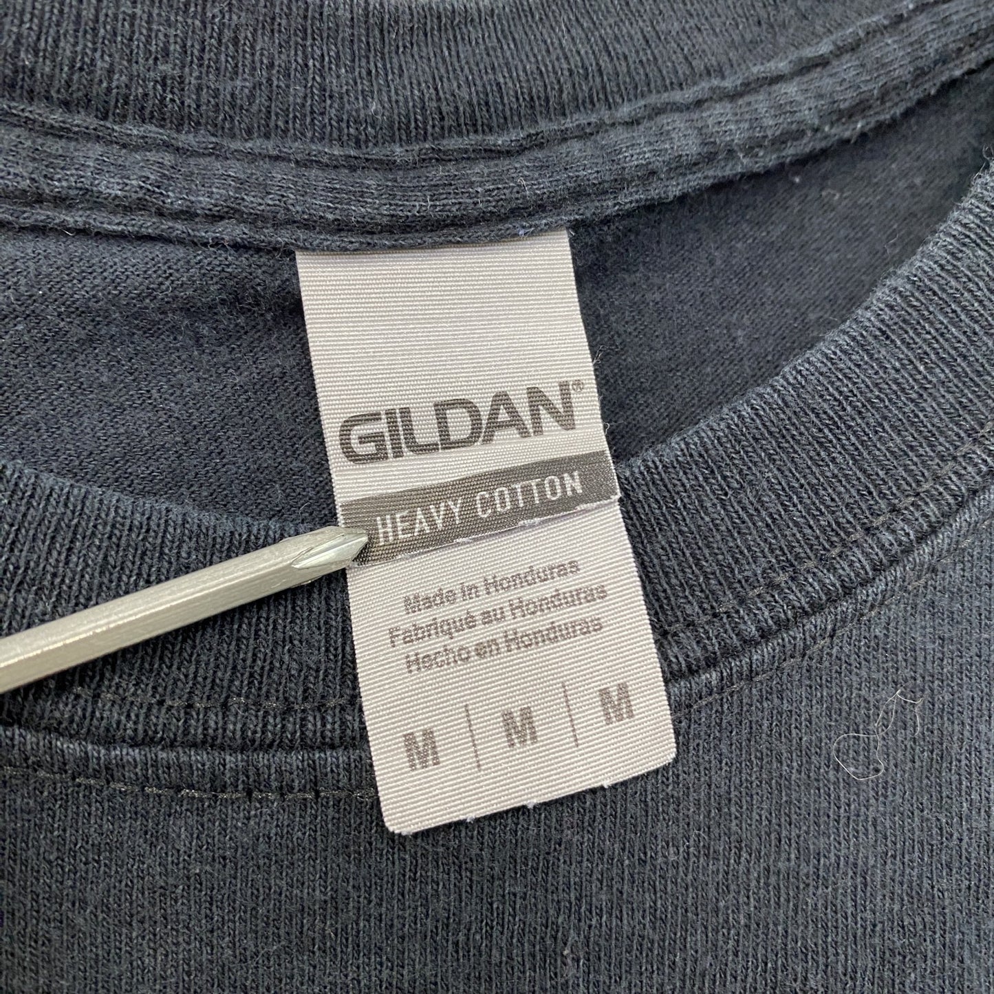 GILDAN　ギルダン　半袖プリントTシャツ　企業ロゴ　デカロゴ　英字プリント　両面プリント　クルーネック　黒　ブラック　Mサイズ
