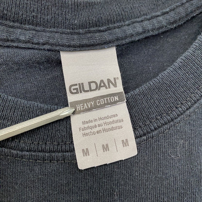 GILDAN　ギルダン　半袖プリントTシャツ　企業ロゴ　デカロゴ　英字プリント　両面プリント　クルーネック　黒　ブラック　Mサイズ