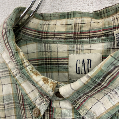 90s～　OLD GAP　オールドギャップ　長袖シャツ　白タグ　2つポケット　チェック柄　緑　グリーン　XLサイズ