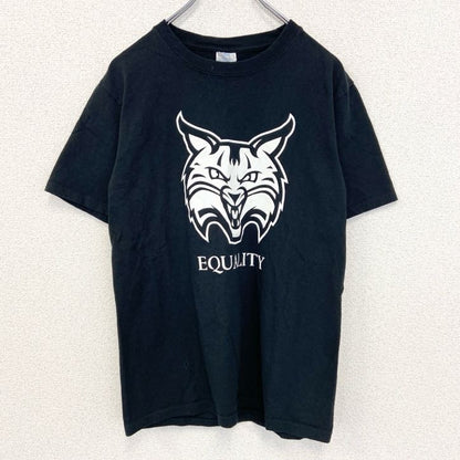 古着 used　PORT＆COMPANY　半袖プリントTシャツ　EQUALITY　カジュアル　猫　クルーネック　黒　Sサイズ