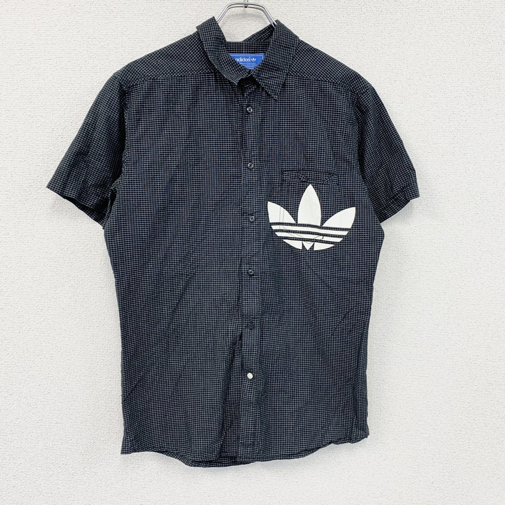 adidas　アディダス　半袖シャツ　チェック柄　黒　ブラック　0サイズ