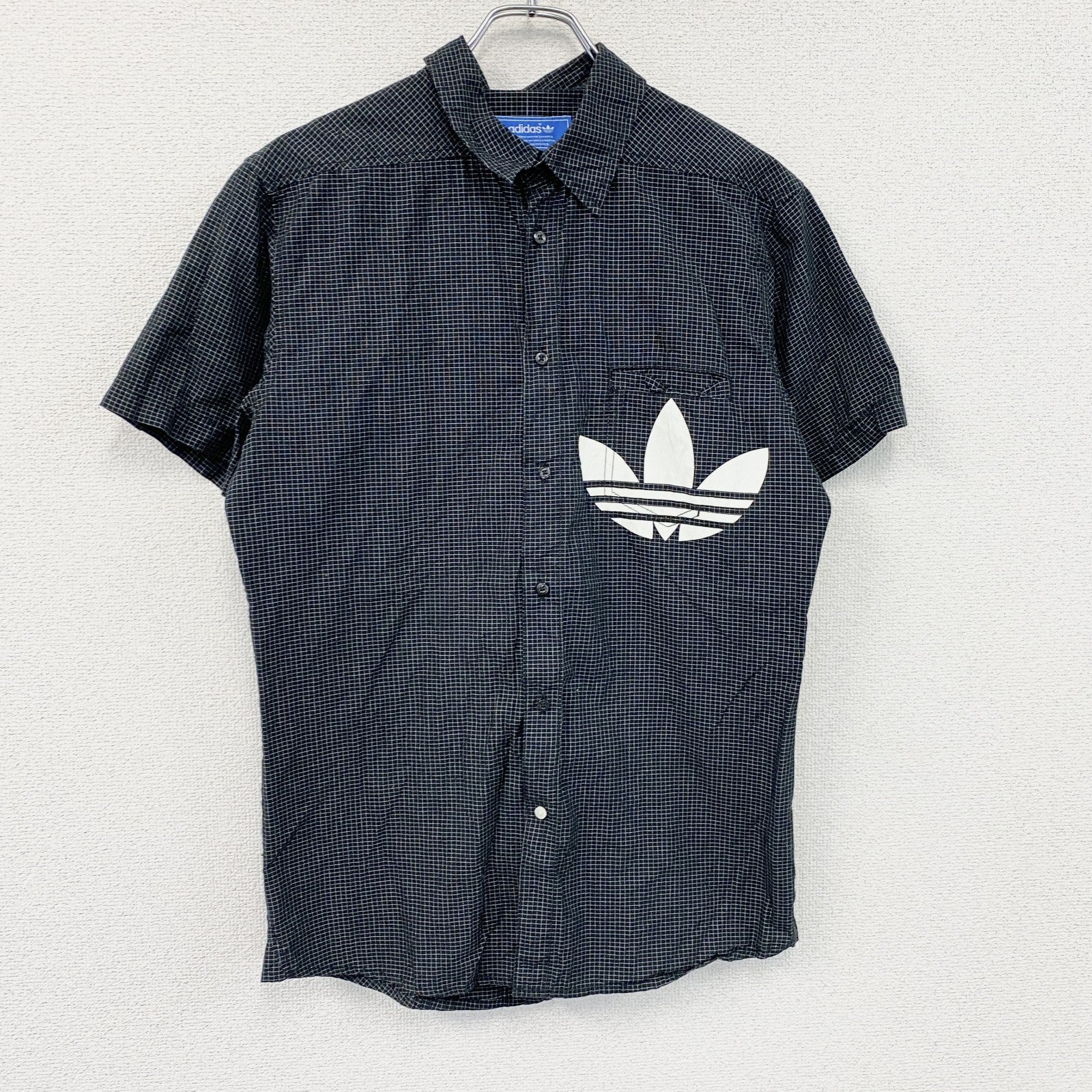 adidas　アディダス　半袖シャツ　チェック柄　黒　ブラック　0サイズ