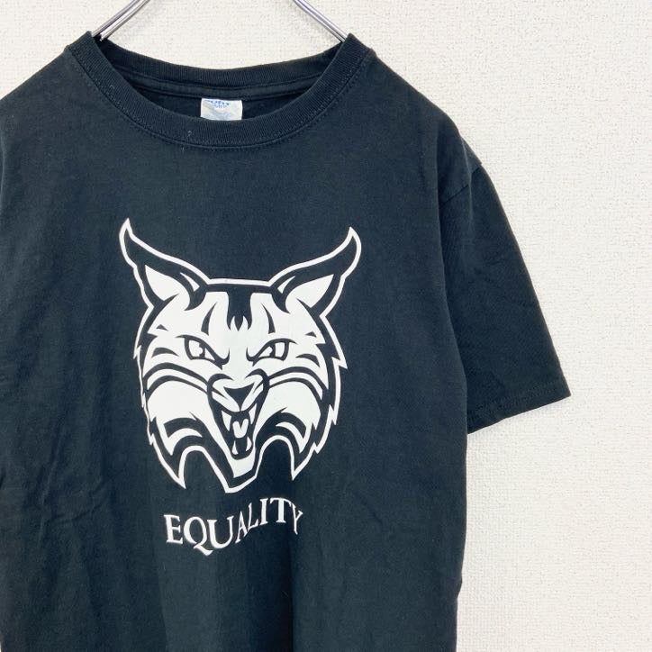 古着 used　PORT＆COMPANY　半袖プリントTシャツ　EQUALITY　カジュアル　猫　クルーネック　黒　Sサイズ