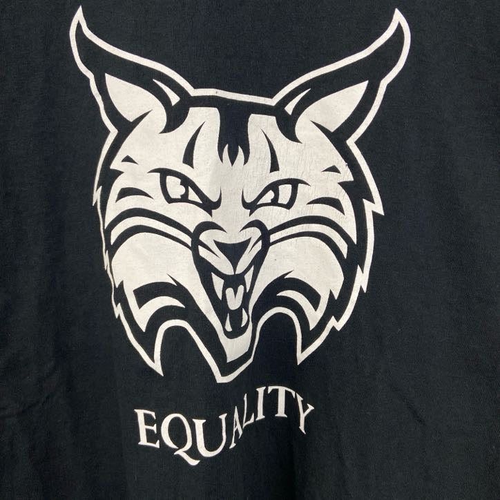 古着 used　PORT＆COMPANY　半袖プリントTシャツ　EQUALITY　カジュアル　猫　クルーネック　黒　Sサイズ