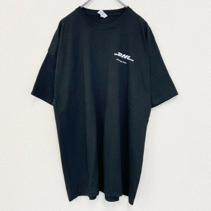 古着 used　PORT＆COMPANY　半袖プリントTシャツ　DHL Supply Chain　クルーネック　黒　2XLサイズ