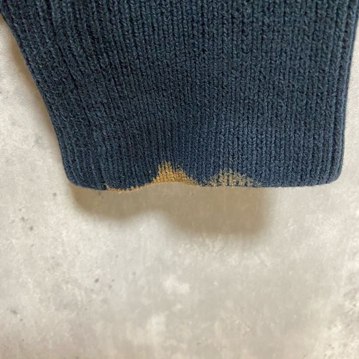 古着　used　EddieBauer　エディーバウアー　長袖ハーフジップニット　セーター　ボーダー柄　ネイビー　レトロ　Lサイズ
