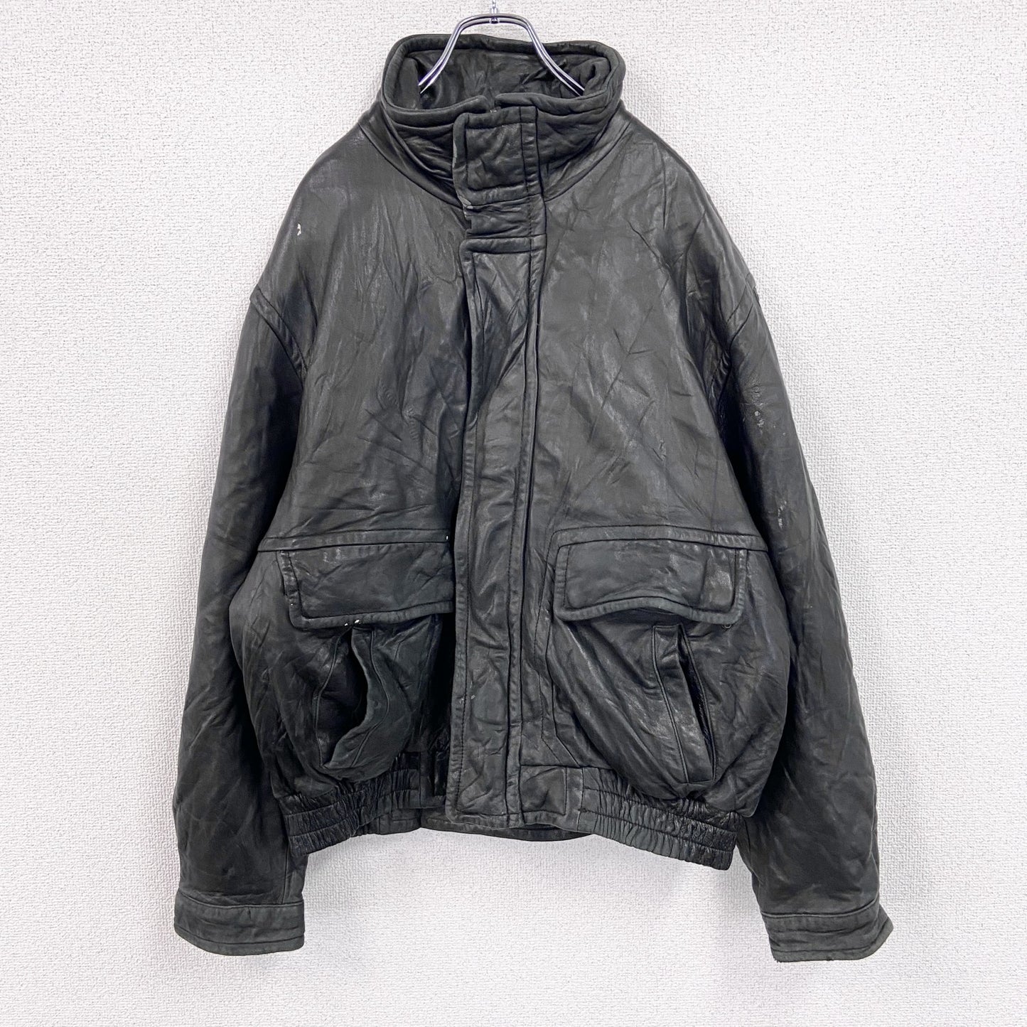 90s　LONDON FOG　ロンドンフォグ　レザージャケット　ブルゾン　スタンドカラー　黒　ブラック　Lサイズ