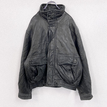 90s　LONDON FOG　ロンドンフォグ　レザージャケット　ブルゾン　スタンドカラー　黒　ブラック　Lサイズ