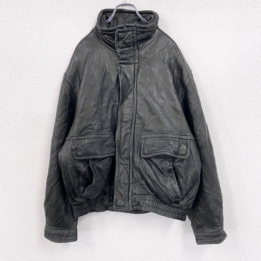 90s　LONDON FOG　ロンドンフォグ　レザージャケット　ブルゾン　スタンドカラー　黒　ブラック　Lサイズ