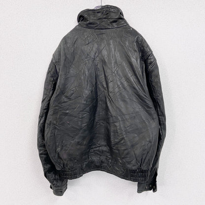 90s　LONDON FOG　ロンドンフォグ　レザージャケット　ブルゾン　スタンドカラー　黒　ブラック　Lサイズ