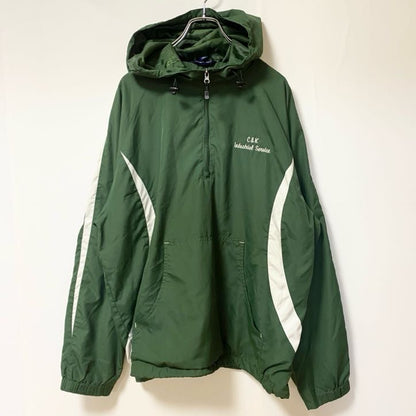 古着 used　SPORT-TEK　長袖ハーフジップナイロンプルオーバー　アノラックパーカー　ワンポイント刺繡　緑　XLサイズ