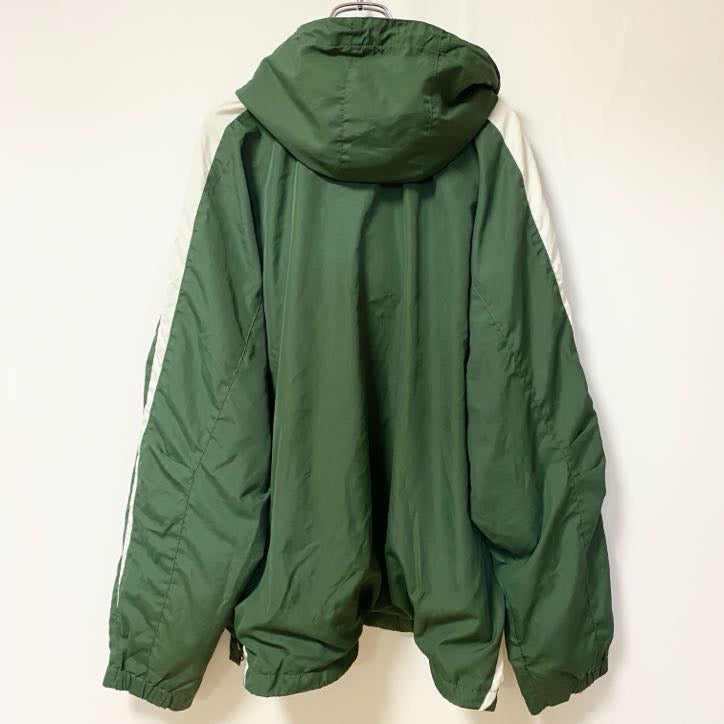 古着 used　SPORT-TEK　長袖ハーフジップナイロンプルオーバー　アノラックパーカー　ワンポイント刺繡　緑　XLサイズ
