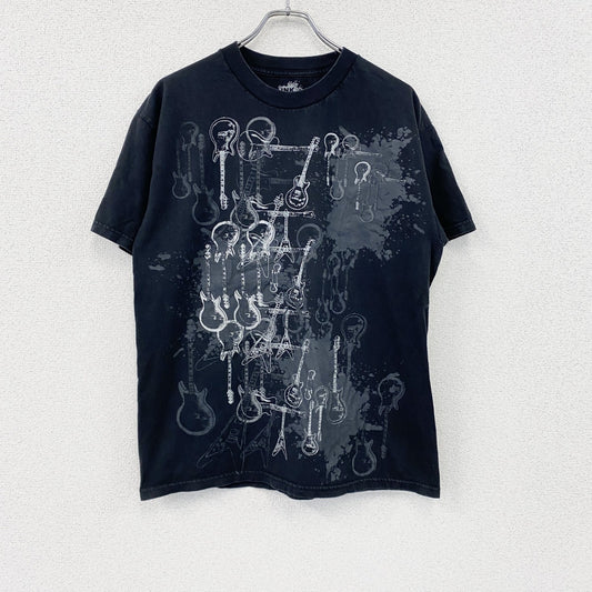 INK　半袖プリントTシャツ　ミュージック　ギター　黒　ブラック　Lサイズ
