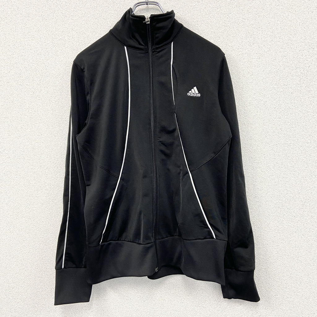 00s　adidas　アディダス　トラックジャケット/ジャージ　パフォーマンスロゴ　デカロゴ　刺繍ロゴ　ヴィンテージ　黒　ブラック　Lサイズ