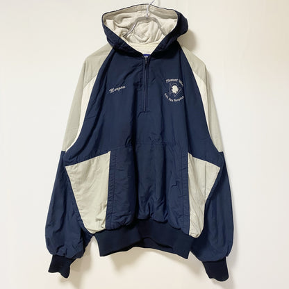 古着 used　Holloway ホロウェイ　長袖ハーフジップナイロンプルオーバー　刺繡デザイン　80s　ネイビー　Mサイズ