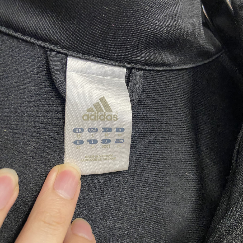 00s　adidas　アディダス　トラックジャケット/ジャージ　パフォーマンスロゴ　デカロゴ　刺繍ロゴ　ヴィンテージ　黒　ブラック　Lサイズ