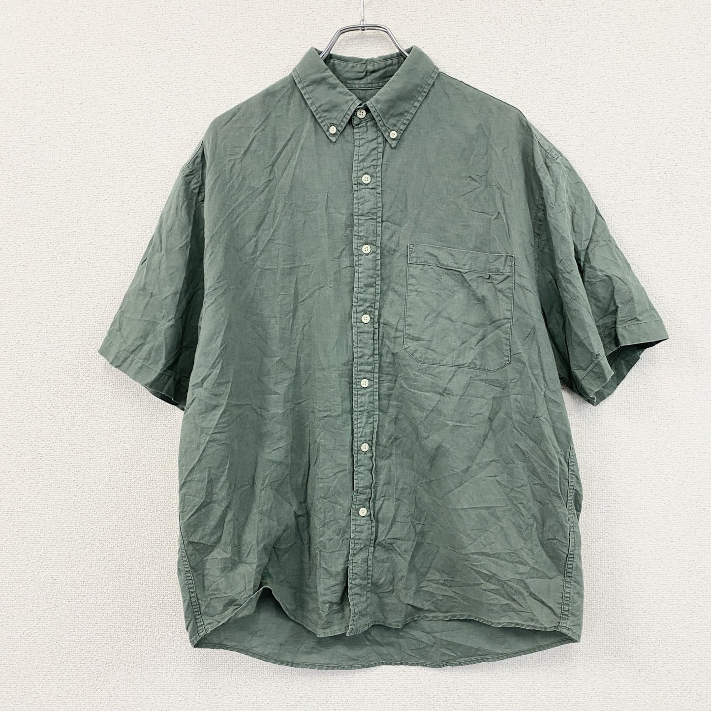 90s～　Eddie Bauer　エディーバウアー　半袖シャツ　ボタンダウンシャツ　ヴィンテージ　グリーン　Mサイズ