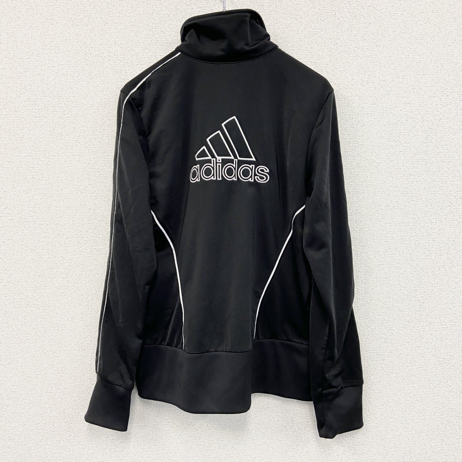 00s　adidas　アディダス　トラックジャケット/ジャージ　パフォーマンスロゴ　デカロゴ　刺繍ロゴ　ヴィンテージ　黒　ブラック　Lサイズ