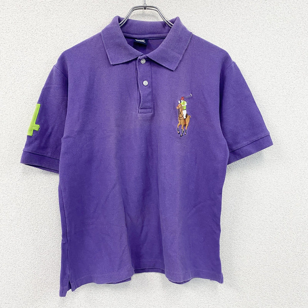 POLO　ポロ　半袖ポロシャツ　刺繡ロゴ　紫　パープル
