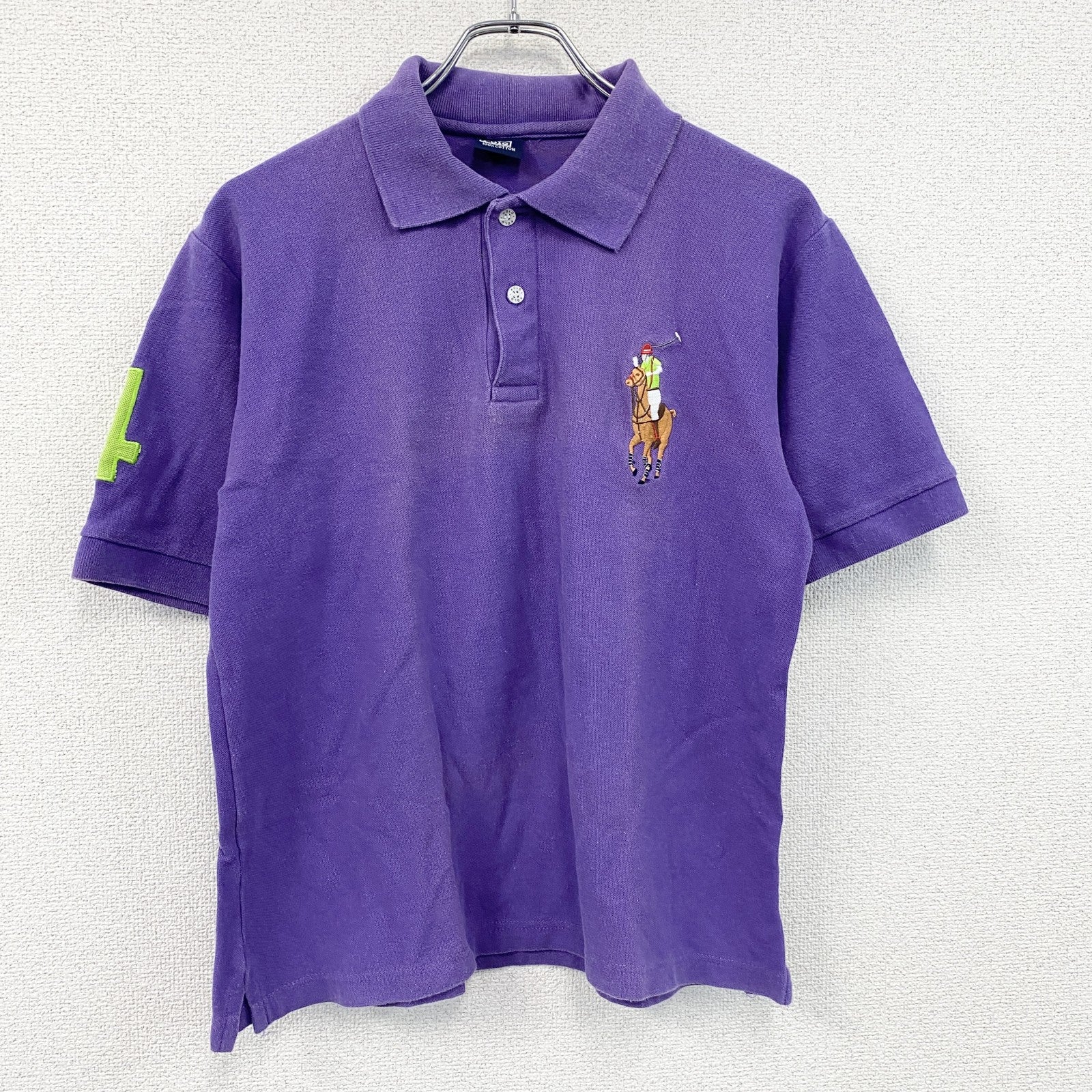 POLO　ポロ　半袖ポロシャツ　刺繡ロゴ　紫　パープル