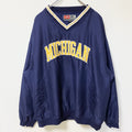 古着 used　PRO PLAYER　長袖ナイロンプルオーバージャケット　カレッジロゴ刺繍　MICHIGAN　ネイビー　XLサイズ