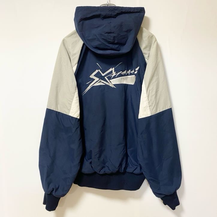古着 used　Holloway ホロウェイ　長袖ハーフジップナイロンプルオーバー　刺繡デザイン　80s　ネイビー　Mサイズ