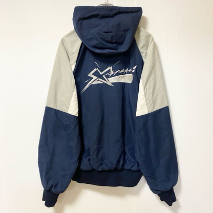 古着 used　Holloway ホロウェイ　長袖ハーフジップナイロンプルオーバー　刺繡デザイン　80s　ネイビー　Mサイズ