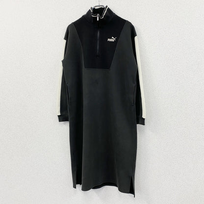 PUMA　プーマ　ハーフジップスウェットワンピース　刺繍ロゴ　黒　ブラック