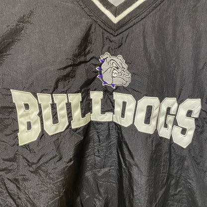 古着 used　TONIX　長袖ナイロンプルオーバージャケット　ロゴ刺繍　BULLDOGS　黒　ビッグシルエット　XLサイズ