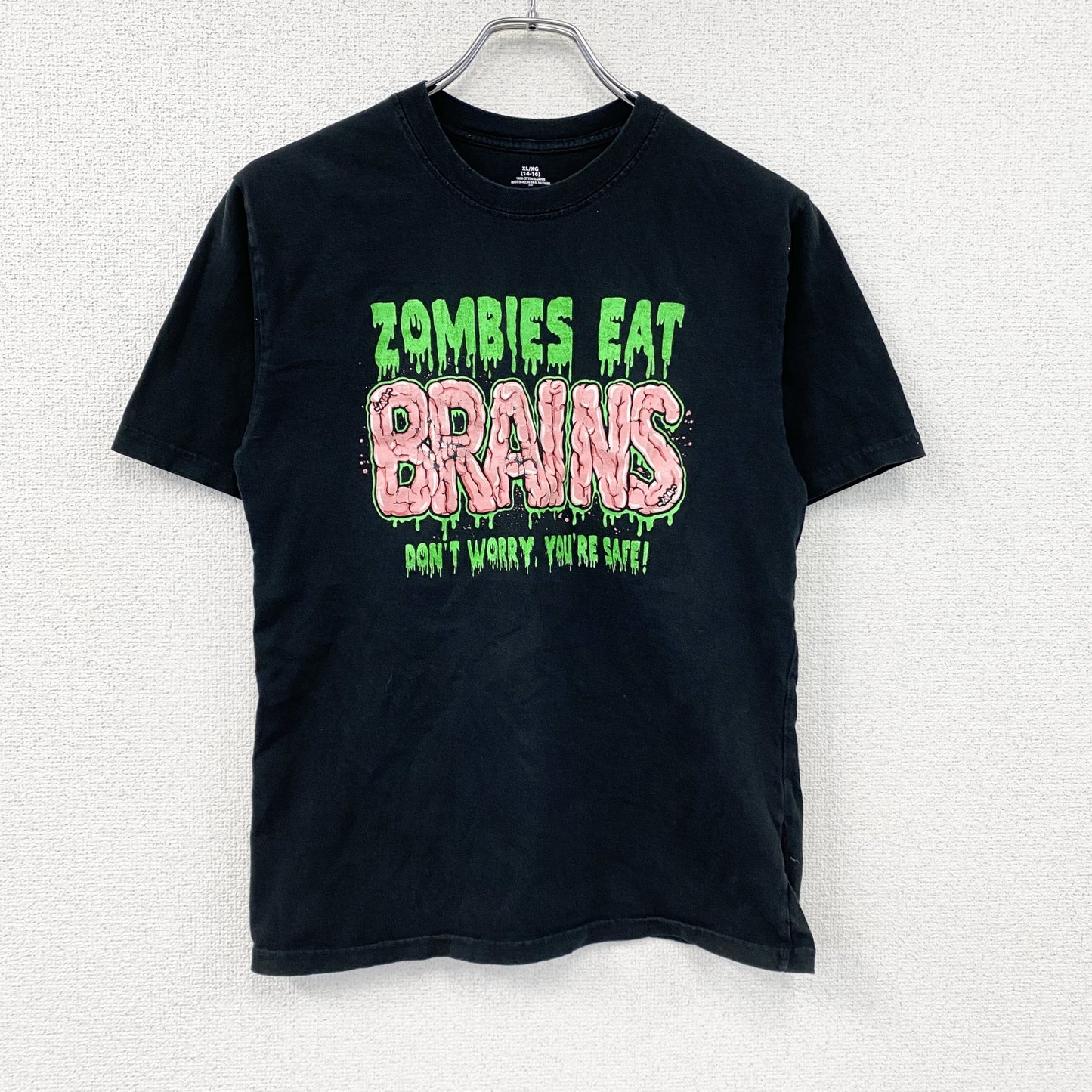 半袖プリントTシャツ　ゾンビ　3連プリント　英字プリント　黒　ブラック　XLサイズ