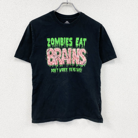 半袖プリントTシャツ　ゾンビ　3連プリント　英字プリント　黒　ブラック　XLサイズ