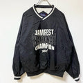 古着 used　Sport-Tek　長袖ナイロンプリントジャケット　Vネックプルオーバー　チアリーディング　黒　ブラック　Lサイズ
