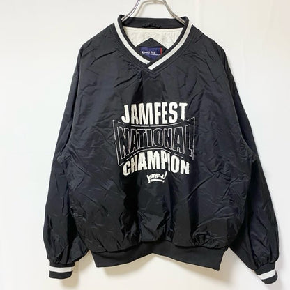 古着 used　Sport-Tek　長袖ナイロンプリントジャケット　Vネックプルオーバー　チアリーディング　黒　ブラック　Lサイズ