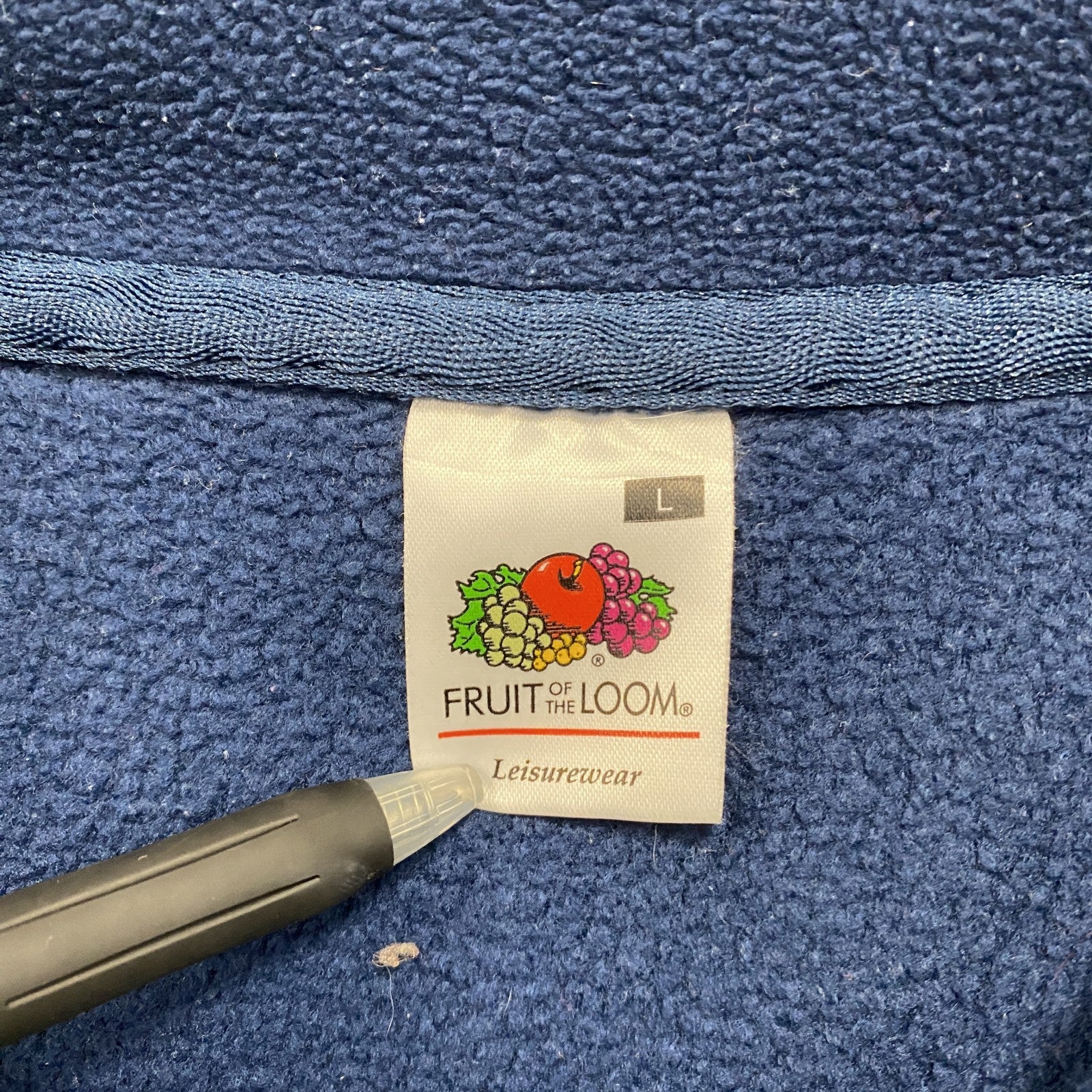 FRUIT OF THE LOOM　ハーフジップフリースジャケット　ハの字ポケット　ワッペン　ワンポイント　紺　ネイビー　Lサイズ