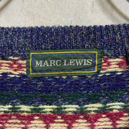 ～00s　MARCLEWIS　ニットセーター　フェアアイル柄　ボーダー　アメカジ　クルーネック　ヴィンテージ　ボルド―　ネイビー