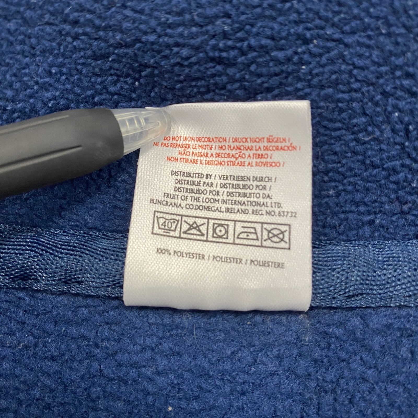 FRUIT OF THE LOOM　ハーフジップフリースジャケット　ハの字ポケット　ワッペン　ワンポイント　紺　ネイビー　Lサイズ