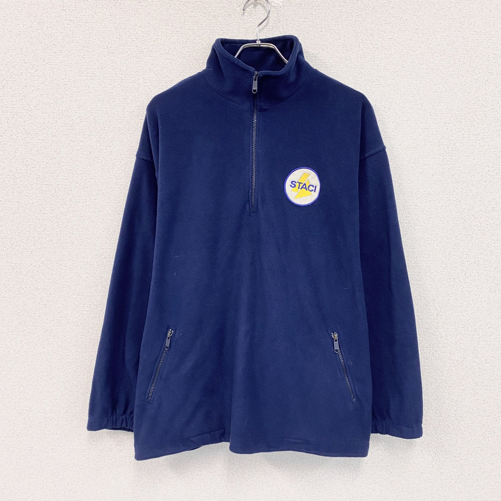 FRUIT OF THE LOOM　ハーフジップフリースジャケット　ハの字ポケット　ワッペン　ワンポイント　紺　ネイビー　Lサイズ