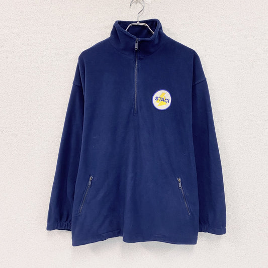 FRUIT OF THE LOOM　ハーフジップフリースジャケット　ハの字ポケット　ワッペン　ワンポイント　紺　ネイビー　Lサイズ