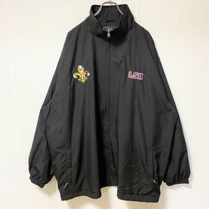 古着 used　CHARLES RIVER　長袖ハイネックナイロンジャケット　ジップアップジャケット　ワンポイント刺繍　LSU　黒