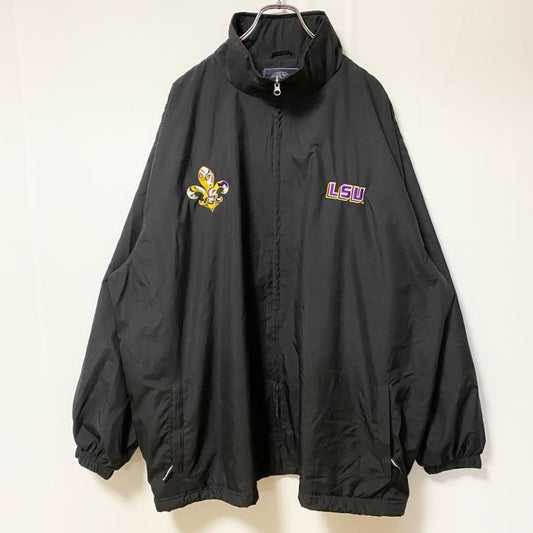 古着 used　CHARLES RIVER　長袖ハイネックナイロンジャケット　ジップアップジャケット　ワンポイント刺繍　LSU　黒