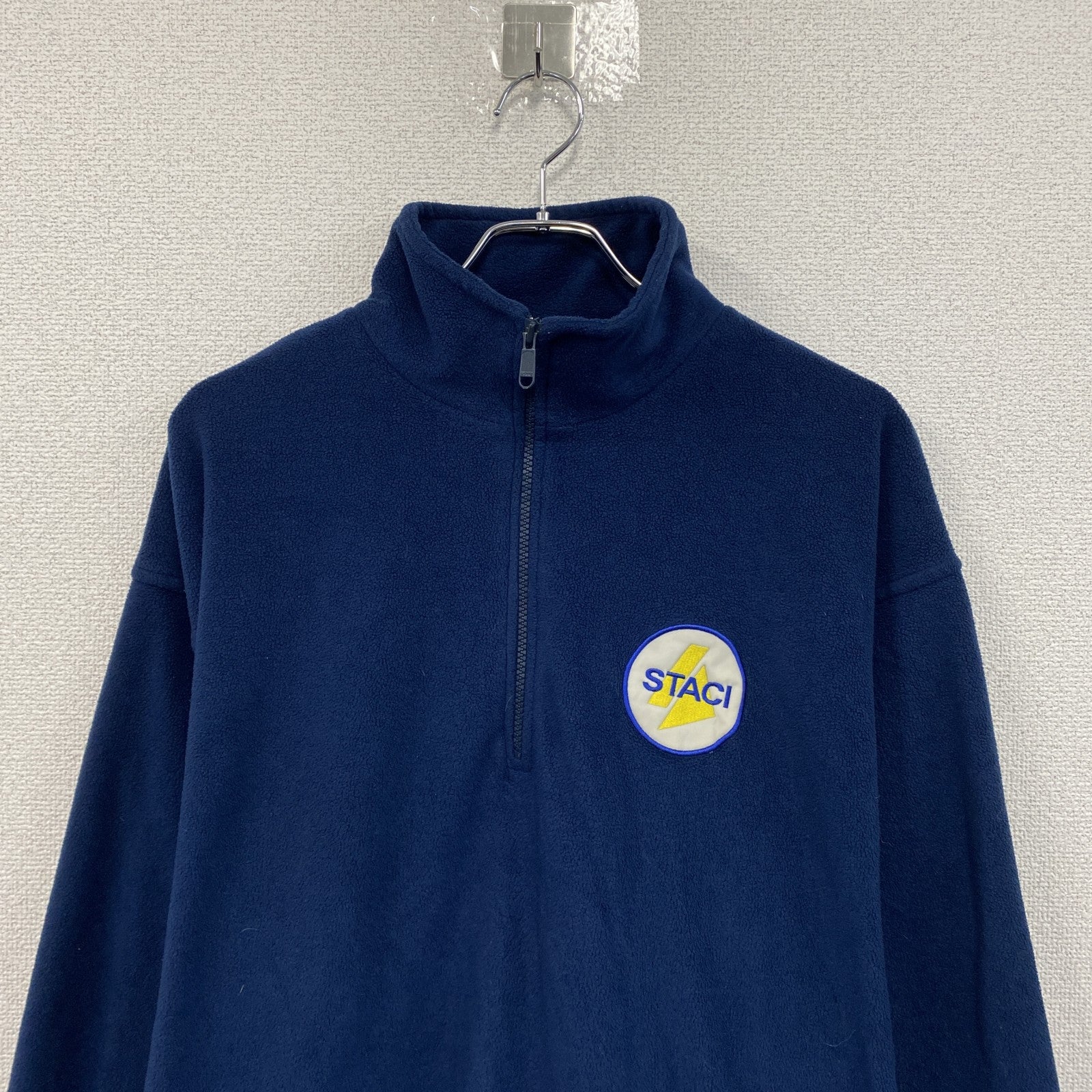 FRUIT OF THE LOOM　ハーフジップフリースジャケット　ハの字ポケット　ワッペン　ワンポイント　紺　ネイビー　Lサイズ