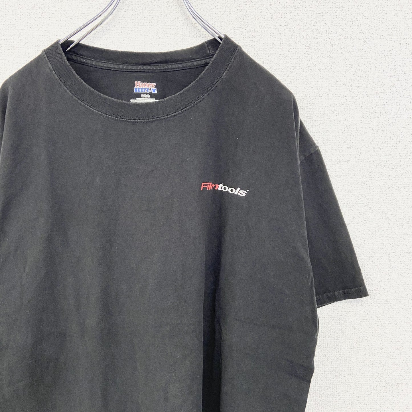 古着 used　Hanes ヘインズ　半袖プリントTシャツ　ビッグT　Film tools　クルーネック　黒　Lサイズ