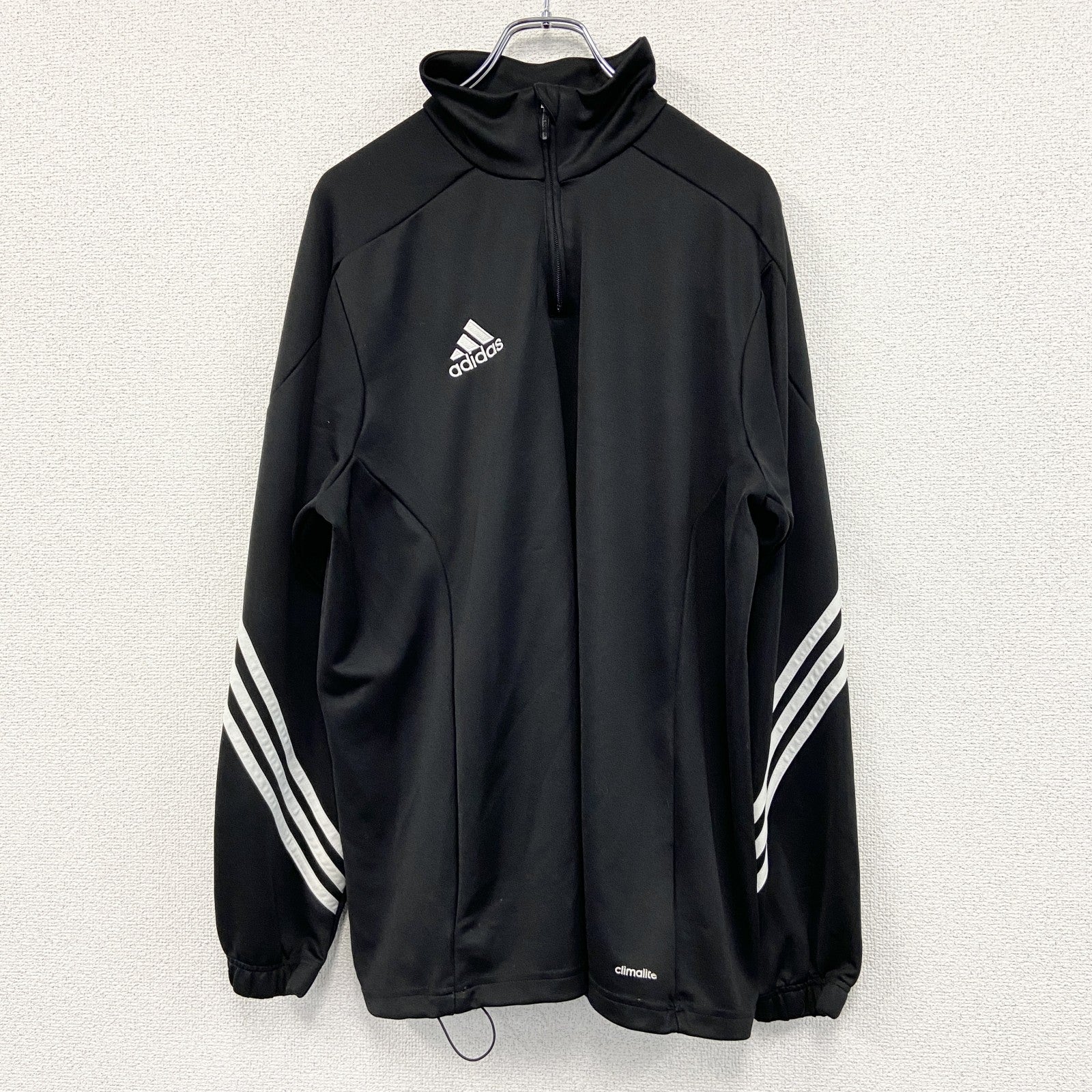 adidas　アディダス　climalite　ハーフジッププルオーバージャージ　スリーストライプス　黒　XLサイズ