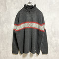 古着　used　WOOLRICH　ウールリッチ　長袖ハーフジップノルディック柄ニット　セーター　グレー　XXLサイズ