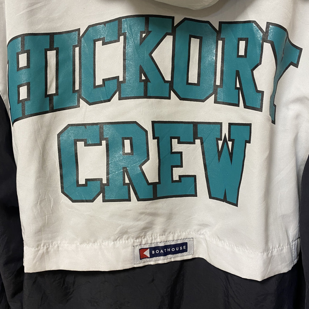 古着 used　BOATHHOUSE　長袖ハーフジップナイロンジャケット　 バイカラー　刺デザイン　黒　白　XSサイズ