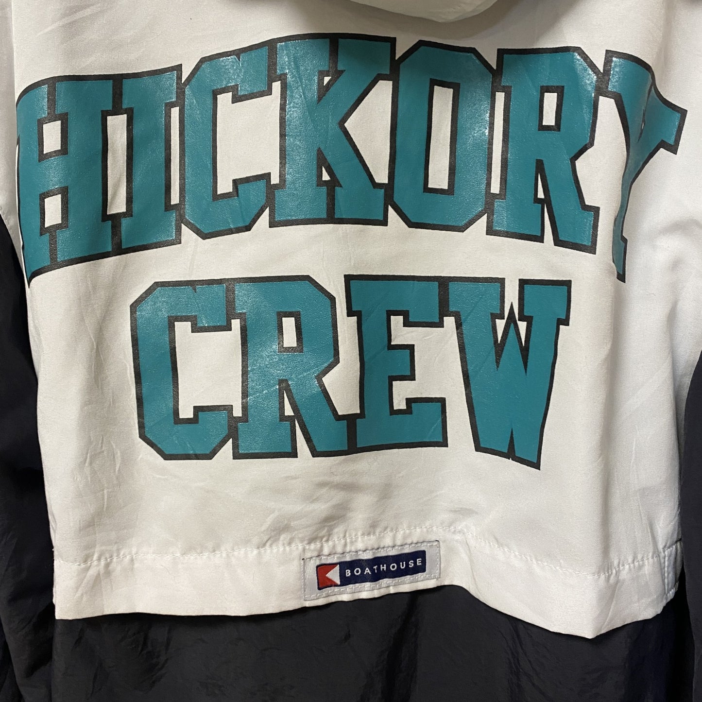 古着 used　BOATHHOUSE　長袖ハーフジップナイロンジャケット　 バイカラー　刺デザイン　黒　白　XSサイズ