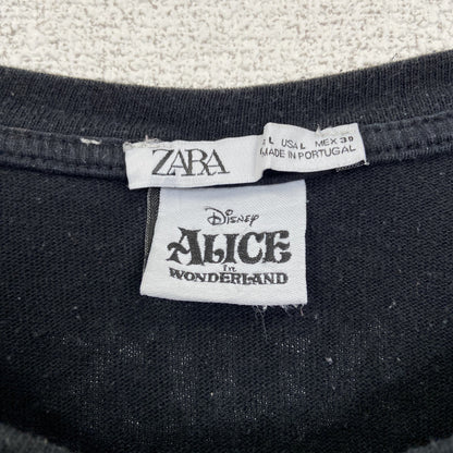 古着 used　ZARA　Disney　ディズニー　不思議の国のアリス　半袖キャラクタービッグプリントTシャツ　黒　Lサイズ