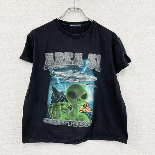 PrettyLittleThing　プリティリトルシングス　半袖プリントTシャツ　AREA51　黒　ブラック　Sサイズ